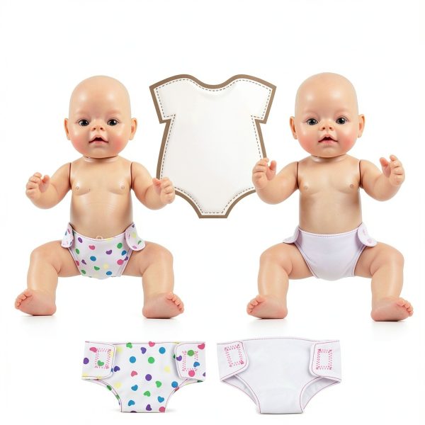 DC-BEAUTIFUL Doll Diaper Set Velcro Adjustable 4 pcs Pure Color-5