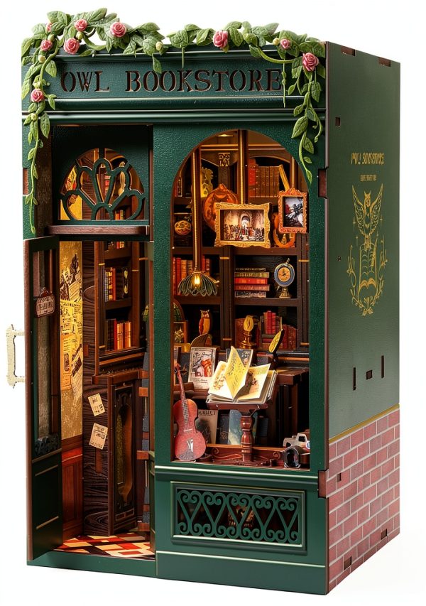 CUTEBEE Book Nook Kit Miniature House Owl Bookstore 3D Puzzle-0